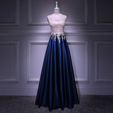O Neck Sleeveless Evening Dresses Long Luxury Party Dress Lace Beads Satin Gown