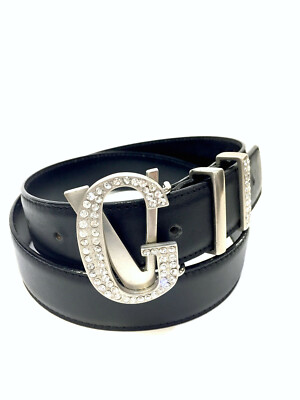Vintage GIANNI VERSACE Black Leather Silvertone Pave Logo  display picture 1
