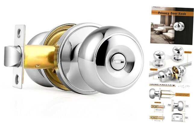 Privacy Door Knob, Interior Door Lock for Bathroom 1 Pack Polished Chrome-image
