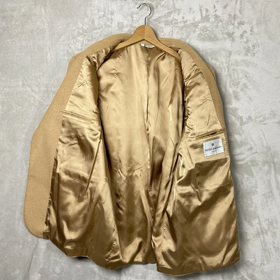Lana Pierre Balmain de colección (?) Abrigo Traje Camel Hecho en EE. UU. Para Hombre 44R? Clásico LEER Foto 4 de 4