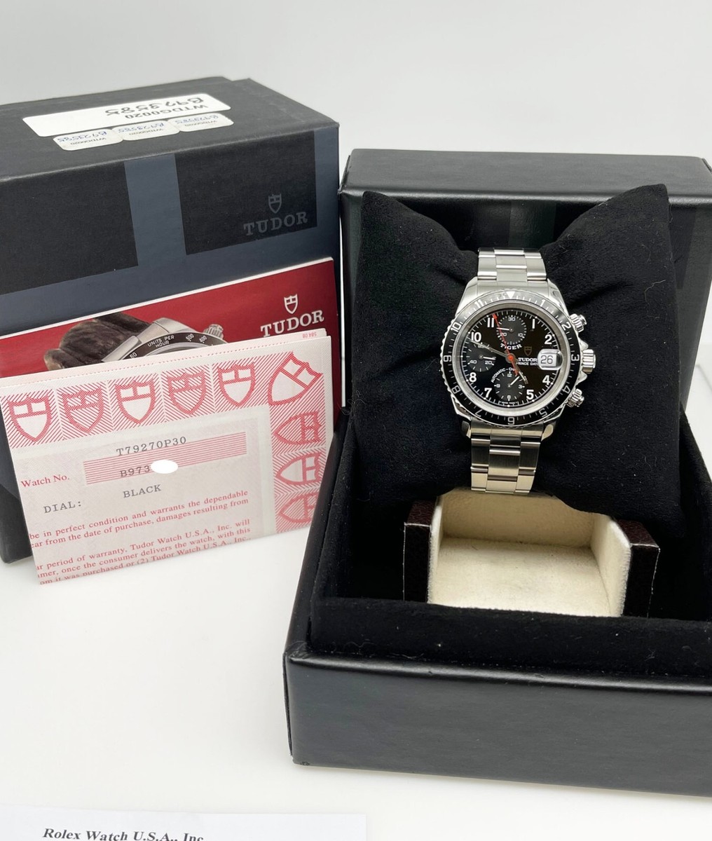 Tudor Tiger Prince Date 79270 40mm Black Dial Steel Box Paper