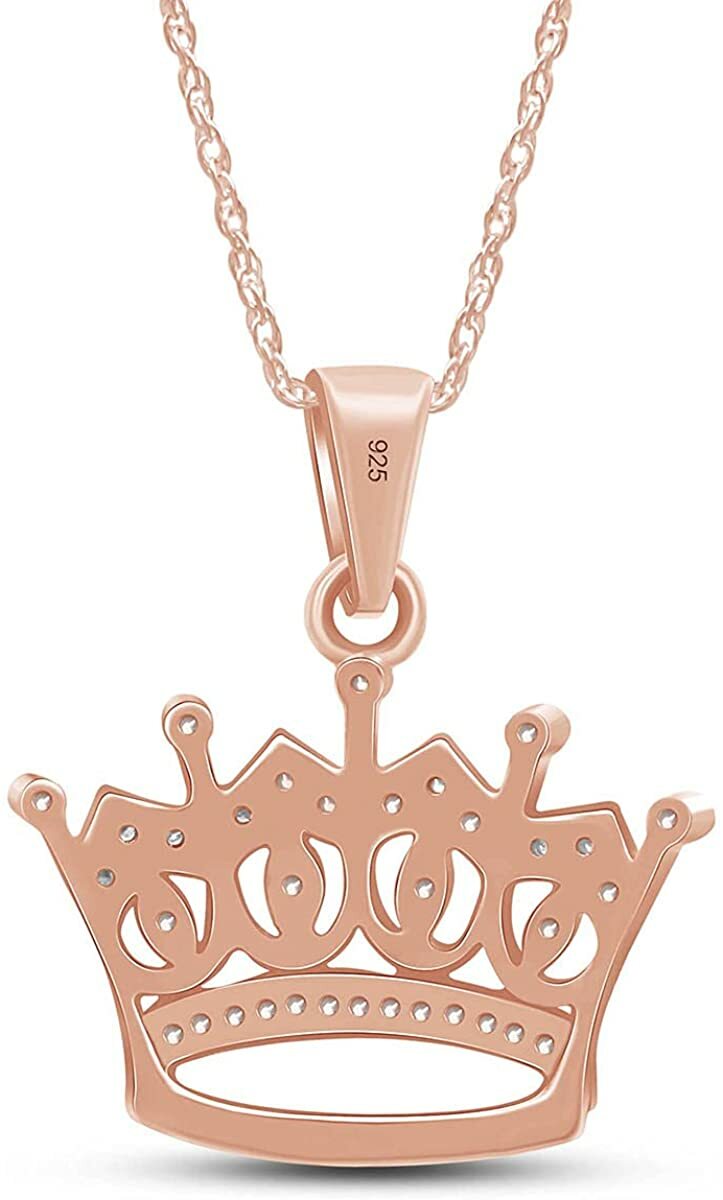 Natural Diamond Crown Pendant in 14K Gold Plated Sterling Silver
