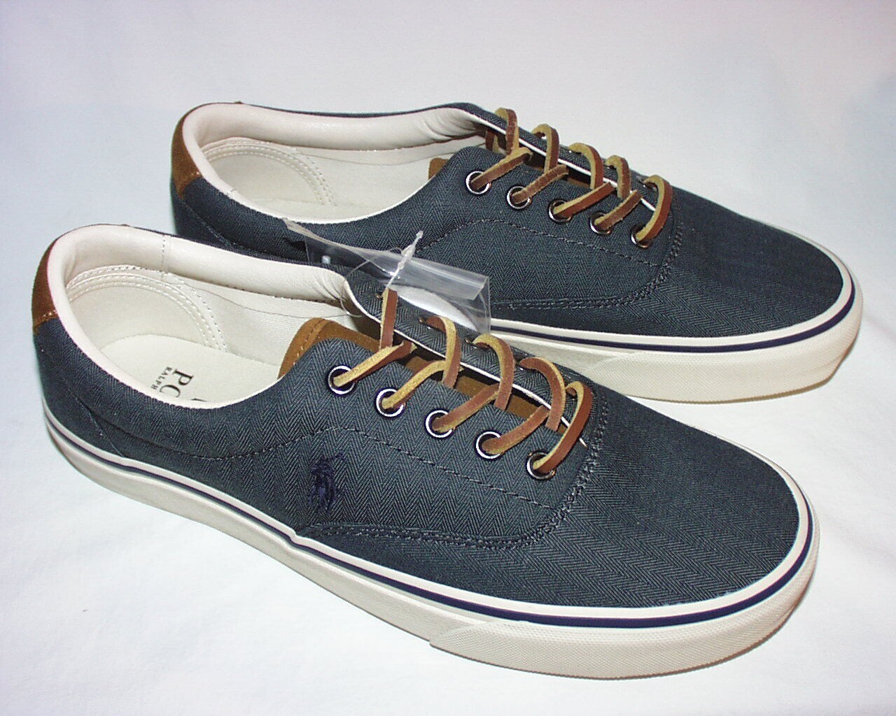 Polo Ralph Lauren Keaton Pony sneaker bassa tomaia in tweed in tela grigio blu nuova