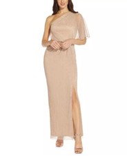 Adrianna Papell Women’s Metallic One Shoulder Chiffon Gown Women's Size 8