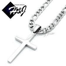 18-36"MEN Stainless Steel 2/3/4/5mm Silver Figaro Chain Necklace Cross Pendant P