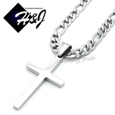 18-36"MEN Stainless Steel 2/3/4/5mm Silver Figaro Chain Necklace Cross Pendant*P