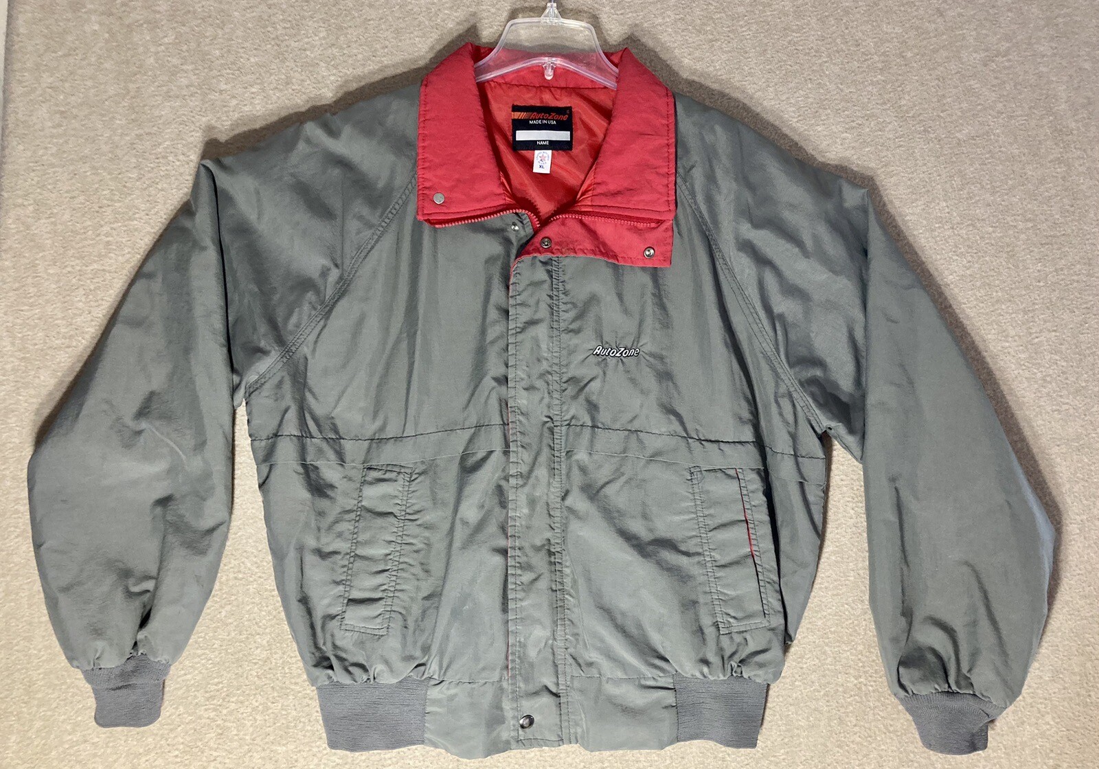 Vintage AutoZone Jacket Mens XL Gray & Red Employee Full Zip
