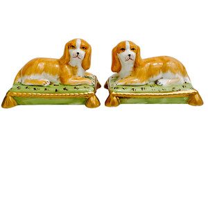 Reclining Cavalier King Charles Spaniel Dogs On Pillows 5" x 3.5"