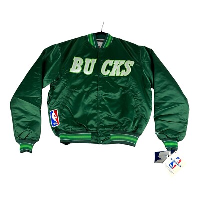 Vtg 90 s MILWAUKEE BUCKS Satin Green Starter Jacket New With Tags Men s Large