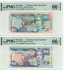Bermuda - Specimen $10, $20 Dollars 2000 PICK# 52, 53CS3 PMG: 66 EPQ. #PL1328