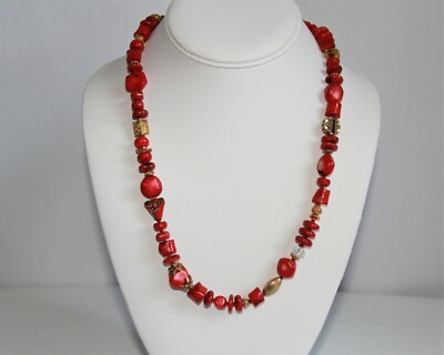 Seltene einzigartige Vintage Halskette tiefrote Koralle Sterlingsilber und Gold