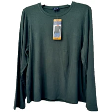 NEW Splendid Women's Ribbed Long Sleeve Crew Neck Top Green Size Medium