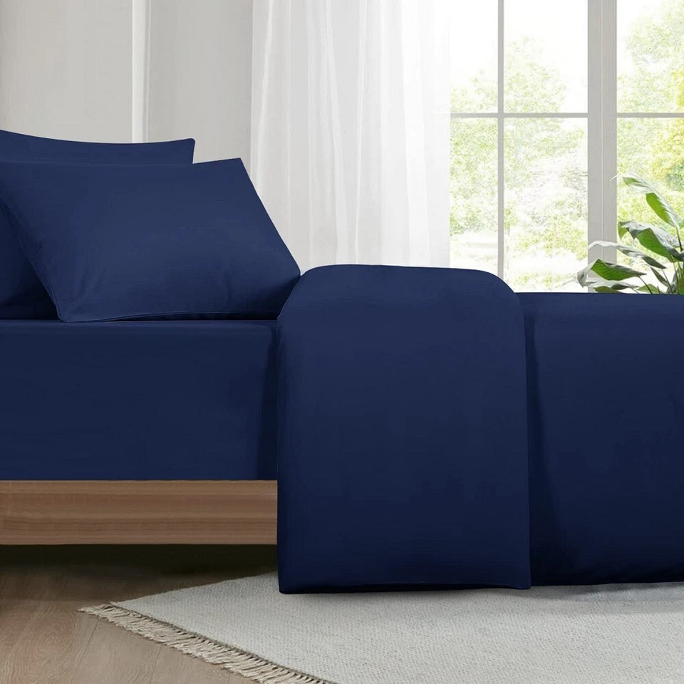 4 PC Sheet Set/3 PC Duvet Set/Fitted Sheet 600 TC Egyptian Count Navy Blue Solid - Image 3 of 3
