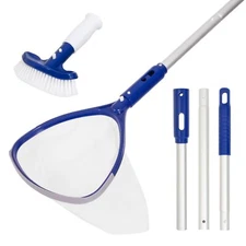 Pool Spa Hot Tub Skimmer Net & Brush With Grip Handle & 33" Aluminum Pool Pole 9