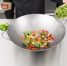 20" Heavy Duty Cantonese Wok Hand Hammered Carbon Steel Round Stir Fry Pan NEW