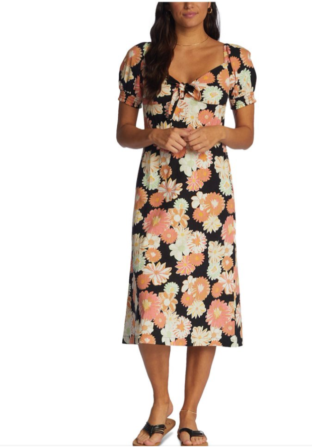 Roxy Summertime Feeling Floral Tie-Front Midi Dress Size XS