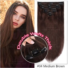 Thick Full Head Clip In Hair Extensions Remy 100% Human Hair Double Weft White