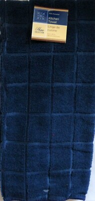Home Collection Kitchen Towel 100% Polyester ~ Window Pane Pattern Navy (Qty 1)