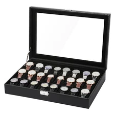 24 Slots PU Leather Watch Case Box Jewelry Organizer Display Case Lockable Gift