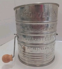 Vintage Bromwell's 3 Cup Flour Measuring Sifter Wood Crank Handle, Made In USA