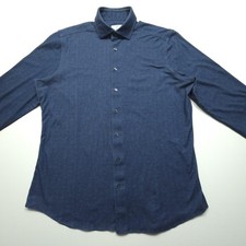 Emanuel Berg Men Dress Shirt 16.5 34/35 Blue MF Jersey Stretch Modern Fit Casual