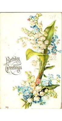 Lily of Valley Forget-Me-Not Postcard-1910s Birthday Greetings-Bucke PA Co.