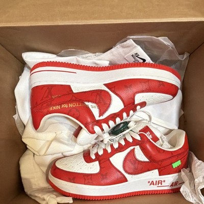 Louis Vuitton Air Force 1 Red White Monogram Leather Low Top Sneakers