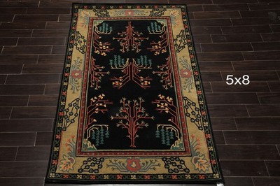 LoomBloom 5'x8' Black Wool Rug, Hand Tufted Traditional Arts & Crafts Design