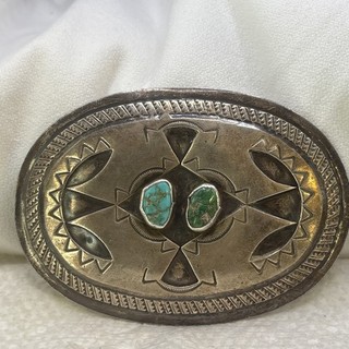 VTG Signed “LLY” Native American Navajo Sterling Silver Turquoise Belt Buckle