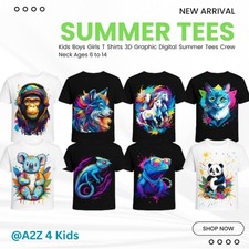 Kids Boys Girls 3D Graphic T Shirt Short Sleeve Summer Crew Neck Age 6 to 14