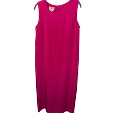 Talbots Pure Silk Hot Pink Sleeveless Dress Women's Size 12 Midi Long Unlined 46