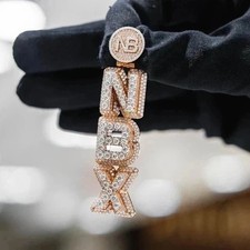 4Ct Real Moissanite Round Cut Custom Letter Men's Pendant 14K Rose Gold Plated