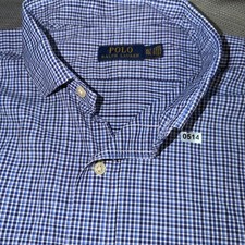 Polo Ralph Lauren Mens Gingham Button Down Shirt XLT Blue White Long Sleeve