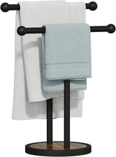 Hand Towel Stand with Heavy Wood Base, Free Standing Towel Rack Double T-Shape H
