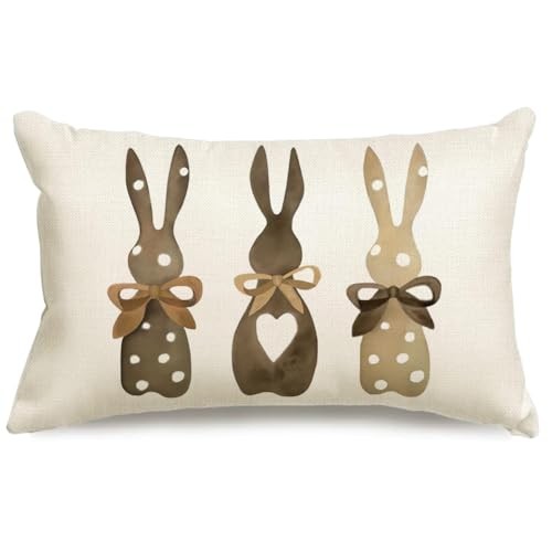 Easter Pillow Covers 12x20 Inch,Polka Dot Heart Bunny Decorative Throw