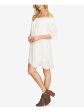 1. STATE Womens Ivory Short Sleeve Off Shoulder Above The Knee Shift Dress XS