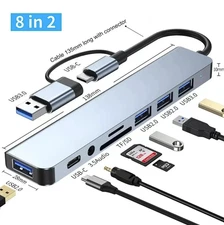 1 pc 8-in-2 USB Hub Docking Station: Type-C, USB 3.0/2.0, SD/TF Card Reader