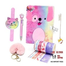 Dog Diary for Girls with Lock and Keys,Tie-dye Fuzzy Journal for Puppy Diary