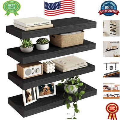 Easy Install Black Floating Shelves, Rustic Style for Living Room & Kitchen