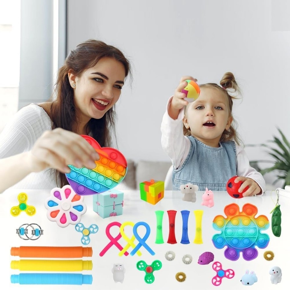 Poptubes Fidgets Spolux 35 Pcs Fidget Toys Pack Sensory Spinner Pop Tube Squishy Party ...