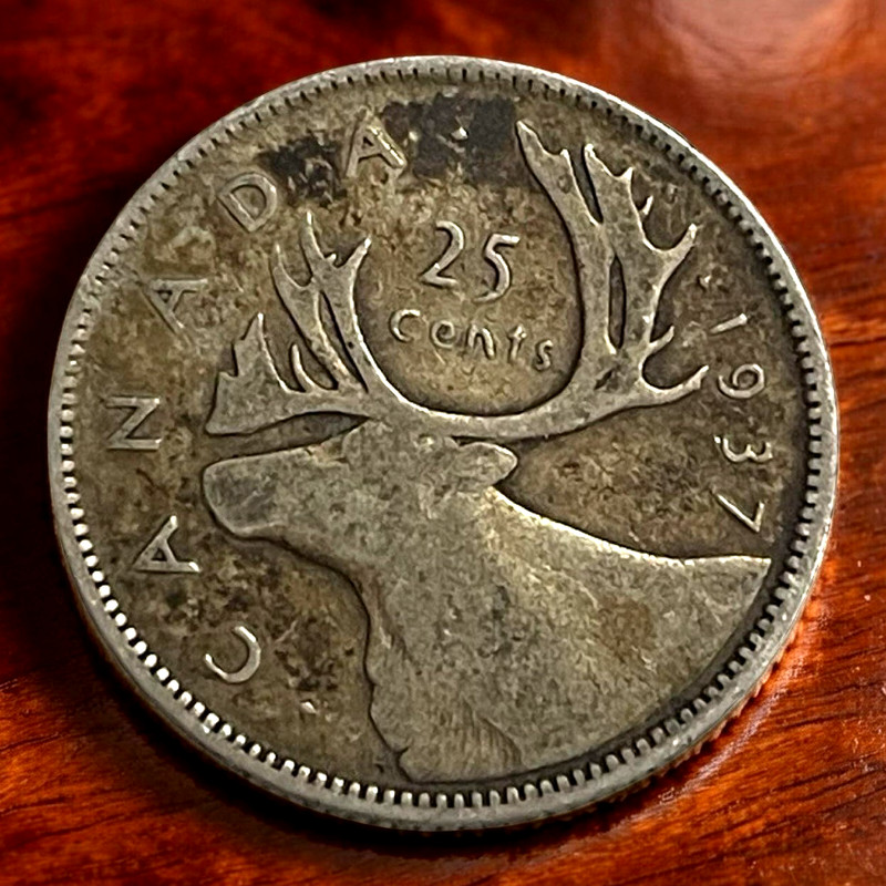 1937 Canada 25 Cents 80% Silver Coin George Canadian KM# 35 Lot D1-302 TONED