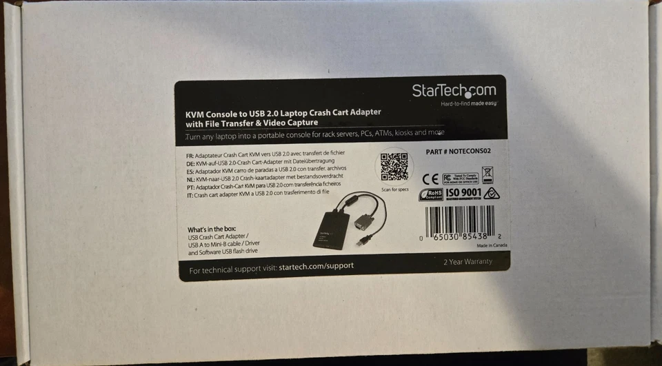 NUEVO Adaptador StarTech KVM Consola a USB 2.0 Portátil Carro de Choque NOTECONS02 - Imagen 1 de 1