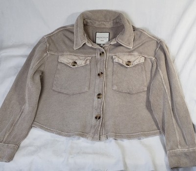 Bagatelle Collection Jacket Women L Beige Crop Waffle Shckt 100% Cotton Comfort 