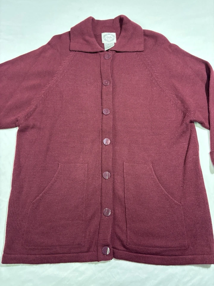 Stitches In Time Sweater XL Maroon Knit Cardigan Grannycore Cottagecore - Image 3 of 4