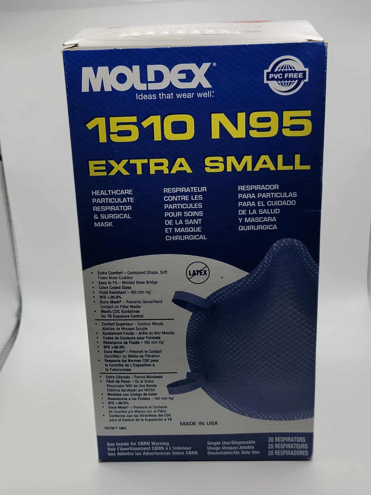 MOLDEX 1500 Series 1510 N95 Respirator & Surgical Mask, XS, 2029 Expiry - 20/Box