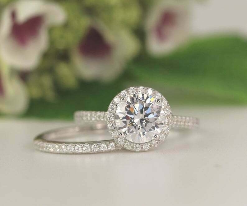 2Ct Round Cut Simulated Diamond Stunning Bridal Ring Set 14K White Gold Plated