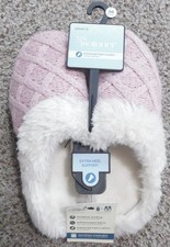 Isotoner Womens Memory Foam Slippers Evening Sand Pink Knit Faux Fur Large 8.5-9