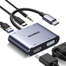 5 in 1 USB C Hub, Type c to VGA HDMI MultiPort Adapter, 4K HDMI, VGA, 100W PD...