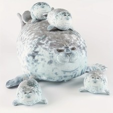 Chubby Blob Seal Pillow Cute Seal Plush with 4 Baby Seal Plushies in Her Tummy