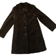 Brown Women's Faux Fur Long Coat Button Front Cozy Teddy Jacket Size L